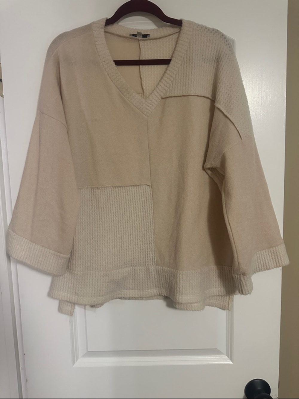 white birch Cream Patchwork V-Neck Sweater